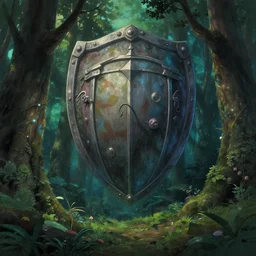 fantasy forest, the big magic shield is in the main, by ghibli, pixar, disney, dark, albert bierstadt, 4 k, high detail