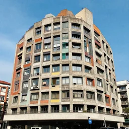 Beautiful Photograph of a Colourful Modernist Brutalist Building, day-light