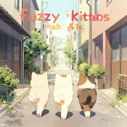 album cover art for fuzzy kittens walk alley by akihiko yoshida