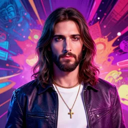 portrait of jesus christ as a glam rockstar, mattepainting concept blizzard pixar maya engine on stylized background splash comics global illumination lighting artstation lois van baarle, ilya kuvshinov, rossdraws