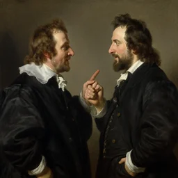 larry david fighting a look - alike, painting by rembrandt