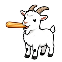 high quality !line art! of a goat holding a !churro! stick horizontally !in its mouth!
