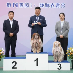 octopus wins first place in a dog show, three tier podium