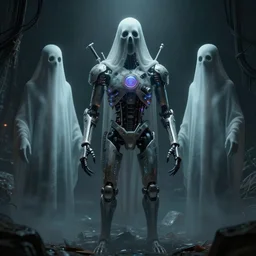 ghosts in the machine. haunted spirits of the dead. horror. cybernetic. science fiction unreal engine video game concept art. 4 k photorealistic. style of lovecraft.