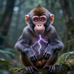 a monkey made of lightning with all seeing eyes