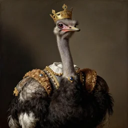 portrait of an anthropomorphic ostrich dressed as an italian king, sandro bottecelli, 1 5 0 0