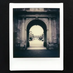 old polaroid of a realistic gateway to another dimension, black and white, pictorialism