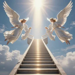 stairway to heaven, celestial, heavenly, light, celestial sky, angels, hyperdetailed, 8 k, 4 k, light reflection,