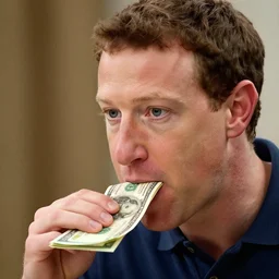 a closeup photorealistic photograph of mark zuckerberg eating money. film still, vibrant colors. this 4 k hd image is trending on artstation, featured on behance, well - rendered, extra crisp, features intricate detail, epic composition and the style of unreal engine.