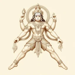 a full body centered portrait of a beautiful ornated hanuman god, leaping across the sides with legs widely stretched, intricate, elegant, highly detailed, digital painting, artstation, concept art, smooth, sharp focus, colored illustration for tattoo, art by krenz cushart and artem demura and alphonse mucha