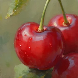 beautiful aesthetic inspirational digital oil painting of a close - up cherry, by greg rutkowski, ultra detailed, fine details, trending on artstation, volumetric light.