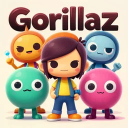 album cover for the band gorillaz, by lisa frank, hypersaturated, various colors, ultra detailed, 8 k