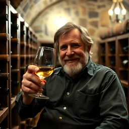 photo of chuck norris enjoying a nice glass of wine in a wine cellar, 8 k, 5 2 mm, f 1. 8