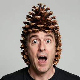 pine cone headed man with hard black eyes very excited, rule of thirds, super sharp, 4 k, ultra detailed, norman rockwell, richard corben, epic scope.