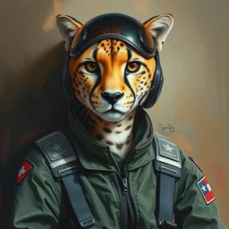 oil painting of a beautiful human female cheetah hybrid wearing an air force flight - suit, trending on artstation