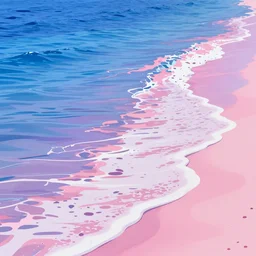 blue purple and pink colored ocean waves rolling into the beach in the pattern of the great wave off Kanagawa, high resolution, 8k