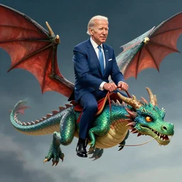 Joe Biden riding a dragon, trending on artstation