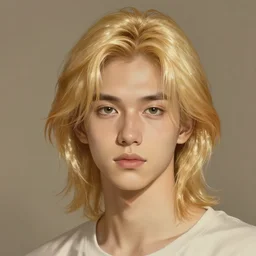 young man with shoulder length shiny shimmering golden blond hair, path traced, highly detailed, high quality, digital painting, by studio ghibli and alphonse mucha, leesha hannigan, beautiful details, soft and warm