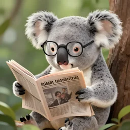 koala with glasses reading the newspaper, digital art