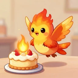 a cute adorable small flaming humming fire elemental bird baking a cake deviantart Greg rutkowski