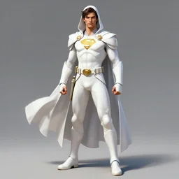 hyper detailed full body character concept digital painting master piece of a white cloathed superhero, hyper realistic, vivid color scheme, by cristian sauret