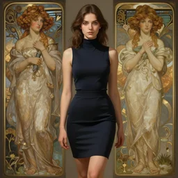 portrait of a full body of beautiful young female secretary, d & d, sleeveless turtleneck, pencil miniskirt, fantasy, flat lighting, intricate, highly detailed, digital painting, artstation, concept art, smooth, sharp focus, illustration, art by simon bisley and greg rutkowski and alphonse mucha, natural tpose