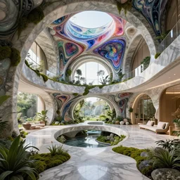 futuristic sharp focus biophilic granite marble stone villa interior secret garden, arches, bridges, fluid fractal scifi surreal, magnolia ceramic porcelain stone nebula fluid colorful architecture landscape, highly detailed, marble, moss, vincent callebaut composition, mamou - mani, cinematic morning light, 8 k, unreal engine, uhd