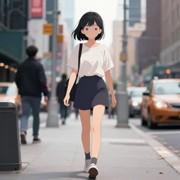 digital anime art, unnecessary censorship of a girl walking on the streets of new york