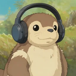 studio ghibli otter with headphones