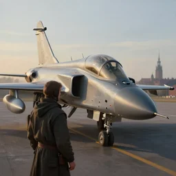 lone jedi looking down on Stockholm, morning, SAAB 39 Gripen, trending on artstation, hd, octane render, HDRI, atmospheric, painting by volegov Volegov