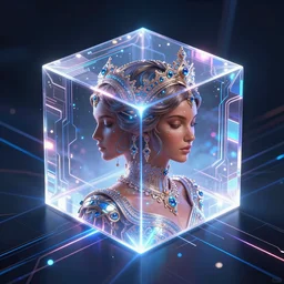 symmetry!! russian prince of technology, solid cube of light, hard edges, product render retro - futuristic poster scifi, lasers and neon circuits, brown skin beautiful russian princess, intricate, elegant, highly detailed, digital painting, artstation, concept art, smooth, sharp focus, illustration, dreamlike, art by artgerm