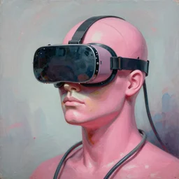 David Friedrich, award winning masterpiece with incredible details, Zhang Kechun, a surreal vaporwave vaporwave vaporwave vaporwave vaporwave painting by Thomas Cole of an old pink mannequin head wearing VR goggles with cables and wires coming out of it's neck, highly detailed