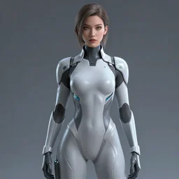 a woman in a futuristic suit, cyberpunk art by adam manyoki, cgsociety, funk art, sci - fi, synthwave, ilya kuvshinov