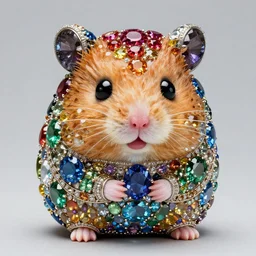 super cute hamster statue made of individual rainbow gems, getty museum, gem face, catalog photo, gemstone nose, portrait, made of large rainbow gems, huge ornate gemstones, ruby sapphire emerald opal onyx, artgerm, realistic, roger deakins, annie liebovitz, greg rutkowski, jewelry hamster