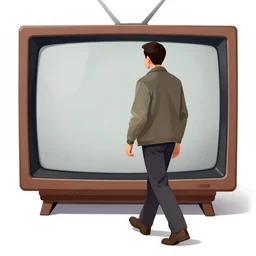 a man walking into a static television, detailed digital art
