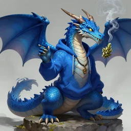 blue dragon in a hoodie smoking weed, award winning fantasy art, draconic, featured on artstation, draconic