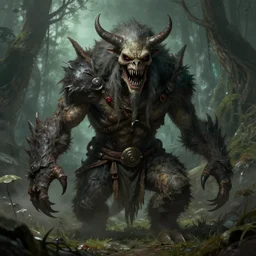 a terrifying new monster from folklore, clear, detailed view. fantasy art by greg rutkowski