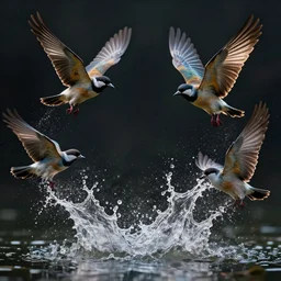 highly detailed beautiful photography of birds, splash, sharp focus, dramatic, dynamic, lighting, elegant, harmony, beauty, masterpiece, by roberto ferri