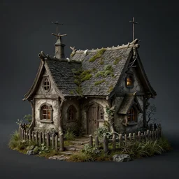 lord of the rings muted colors old fashioned fairy cottages, digital art product design render in light room photo studior, octane rendering, dramatic lighting, HDR, VRAY 2k render, ray tracing , fdarkness , realistic