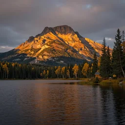 amazing lake view photo of golden taiga in sunset by marc adamus, beautiful dramatic lighting
