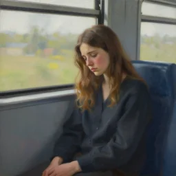 a beautiful painting of a sad woman on a train by abigail larson, trending on artstation