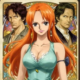 intricately detailed vfx portrait of nami from one piece by eiichiro oda, makoto shinkai, alphonse mucha, art by artgerm and greg rutkowski, best of behance, concept art, matte, sharp focus, orange hair, elegant, adolphe bouguereau, annie leibovitz, stanley kubrick, cel shading, ray tracing, hdr, tone mapped,