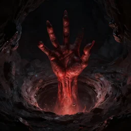 a big demonic hand comes out from a blackhole, artstation