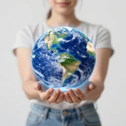 Woman holding Earth, digital art