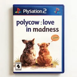 “ a scan of the cover of a playstation 2 game titled ‘ polycow : love in madness ’ ”