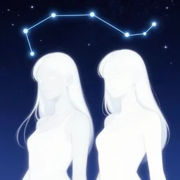 zodiac gemini constellation of white two girls in the starry sky, masterpiece epic retrowave art, trending on art station