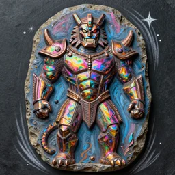 electric metal stone titan painted by frank wu and peter lloyd, trending on artstation, rembrandt lighting front view iridescent colors, chalk art, macro, magic realism, manierism
