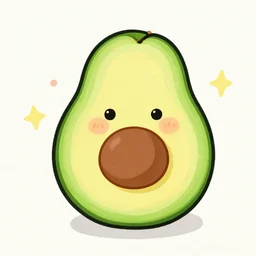 drawing of avocado with cute smile face kawai art