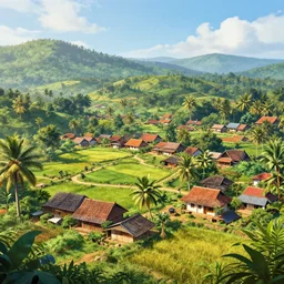 lively sunny landscape of a kerala village realistic detailed digital art by maxwell boas jessica rossier christian dimitrov anton fadeev trending on artstation, zaha hadid, cgsociety, rendered in unreal engine 4 k hq