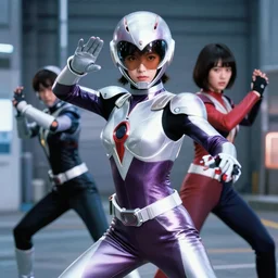 still from a 2 0 1 9 japanese tokusatsu tv show starring actress mana ashida as a cybernetic female sentai hero fighting in sendagaya. science - fiction ; action.